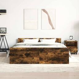 Berkfield Home Bed Frame with Headboard & Footboard Smoked Oak 120x190 cm Smal… in Brown - Size: Small Double - thumbnail 4