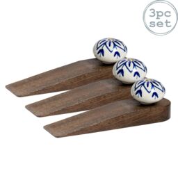 Nicola Spring Traditional Vintage Wooden Door Wedge Stop - Pack of 3 in Navy