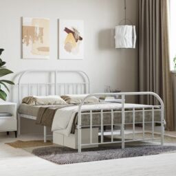 Berkfield Home Metal Bed Frame with Headboard & Footboard White 120x190 cm Small Double