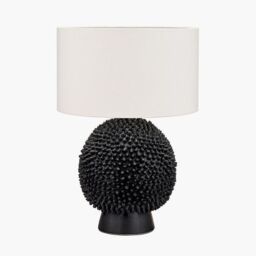 Ruma Black Ceramic Sea Urchin Table Lamp with White Handloom Cylinder Shade - thumbnail 2