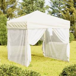 Berkfield Home Folding Party Tent with Sidewalls Cream 2x2 m in Beige - thumbnail 2