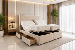 SOFT SNOOZE BEDS Divan Orthopaedic Mobility Bed with Mattress & Headboard Drawers in Dark Grey - Size: Double - thumbnail 2