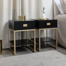 Melody Maison Pair Of One Drawer Bedside Tables - Elle Black Range - thumbnail 2