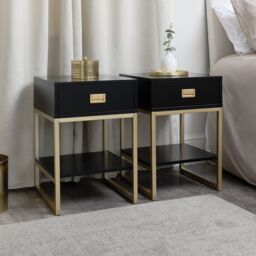 Melody Maison Pair Of One Drawer Bedside Tables - Elle Black Range - thumbnail 3