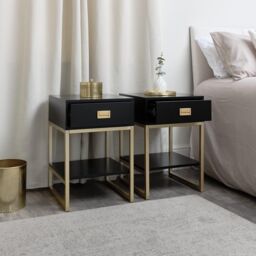 Melody Maison Pair Of One Drawer Bedside Tables - Elle Black Range - thumbnail 6