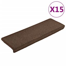 Berkfield Home Carpet Stair Treads 15 pcs 65x21x4 cm Brown - Size: Medium - thumbnail 2