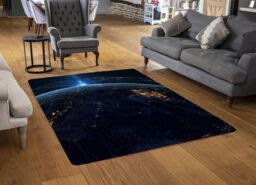 Benjamin Tate Design Connection Lines Around Earth Globe Rug in Natural - Size: Large - thumbnail 2