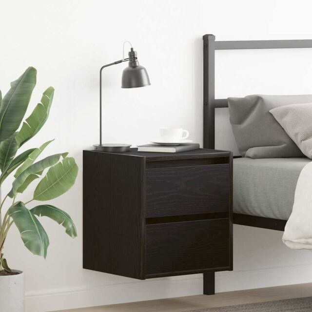 Berkfield Home Wall-mounted Bedside Cabinet Black Oak 38x34x40 cm - Size: 38 x 34 x 40 cm - image 1