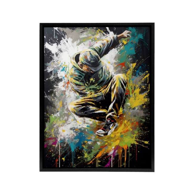 "Artery8 Breakdancer B Boy Dancing Paint Splatter Framed Canvas Wall Art Print - Size: W12"" x H16""" - image 1