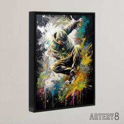 "Artery8 Breakdancer B Boy Dancing Paint Splatter Framed Canvas Wall Art Print - Size: W12"" x H16""" - thumbnail 2
