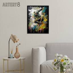 "Artery8 Breakdancer B Boy Dancing Paint Splatter Framed Canvas Wall Art Print - Size: W12"" x H16""" - thumbnail 3