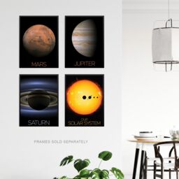 Artery8 Wall Art Print Pack of 4 NASA Our Solar System The Sun & Planets Size Comparison Mars Jupiter Saturn Images Living Room s Set - thumbnail 3