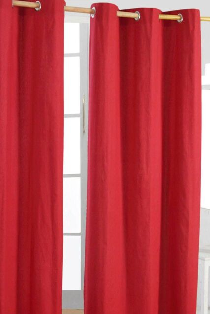 Homescapes Plain Cotton Ready Made Eyelet Curtain Pair in Red - Size: 140 cm width x 229 cm drop - image 1