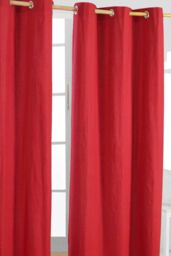 Homescapes Plain Cotton Ready Made Eyelet Curtain Pair in Red - Size: 140 cm width x 229 cm drop - thumbnail 1