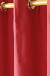Homescapes Plain Cotton Ready Made Eyelet Curtain Pair in Red - Size: 140 cm width x 229 cm drop - thumbnail 2