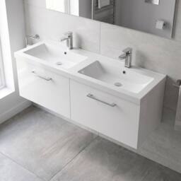 Balterley Level 1200mm Wall Hung 2-Drawer Unit with Double Basin - Gloss White - thumbnail 3