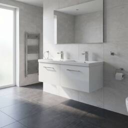 Balterley Level 1200mm Wall Hung 2-Drawer Unit with Double Basin - Gloss White - thumbnail 4