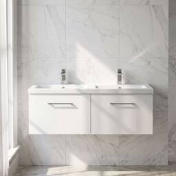 Balterley Level 1200mm Wall Hung 2-Drawer Unit with Double Basin - Gloss White - thumbnail 6