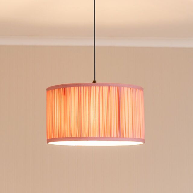 ValueLights Jess Fabric Ruched Pleated Ceiling Floor Table Large Drum Lamp Shade in Light Pink - image 1