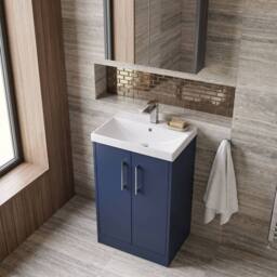 Balterley Winshill Contemporary 2 Door Vanity Basin Unit, Dark Blue, 500mm in Blue - thumbnail 3