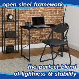 Harbour Housewares Wooden Computer Desk - PC Laptop Workstation Tubular Steel Office Desk in Black - thumbnail 2