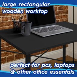 Harbour Housewares Wooden Computer Desk - PC Laptop Workstation Tubular Steel Office Desk in Black - thumbnail 3