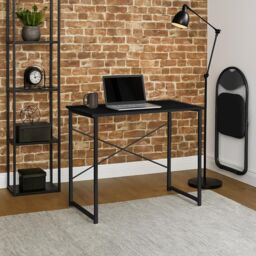 Harbour Housewares Wooden Computer Desk - PC Laptop Workstation Tubular Steel Office Desk in Black - thumbnail 6