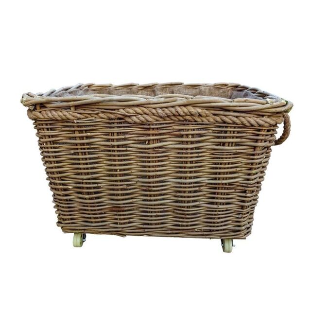 Red Hamper Wicker Extra Large Rope Handle Log Basket on Wheels in Brown - image 1