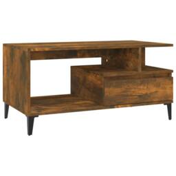Berkfield Home Coffee Table Smoked Oak 90x49x45 cm Engineered Wood in Brown - Size: 90 x 49 x 45 cm - thumbnail 1