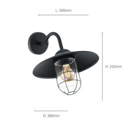 Eglo Melgoa Clear Metal & Glass IP44 Outdoor Wall Light in Black - thumbnail 3