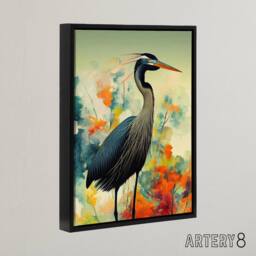 "Artery8 Heron Bird In Flower Field Framed Canvas Wall Art Print - Size: W18"" x H24""" - thumbnail 2