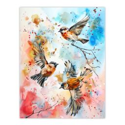 "Artery8 Three Birds in Flight Watercolour Painting Wall Art Print in Blue - Size: W24"" x H32""" - thumbnail 1