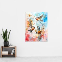 "Artery8 Three Birds in Flight Watercolour Painting Wall Art Print in Blue - Size: W24"" x H32""" - thumbnail 4