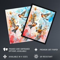 "Artery8 Three Birds in Flight Watercolour Painting Wall Art Print in Blue - Size: W24"" x H32""" - thumbnail 2