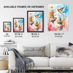 "Artery8 Three Birds in Flight Watercolour Painting Wall Art Print in Blue - Size: W24"" x H32""" - thumbnail 3
