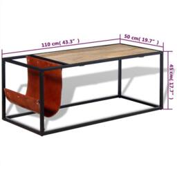 Berkfield Home Soft Coffee Table with Genuine Leather Magazine Holder 110x50x45 cm - Size: 110 x 50 x 45 cm - thumbnail 9