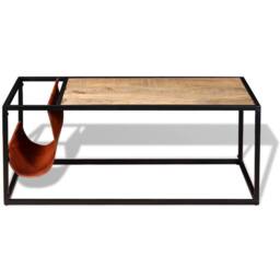 Berkfield Home Soft Coffee Table with Genuine Leather Magazine Holder 110x50x45 cm - Size: 110 x 50 x 45 cm - thumbnail 6