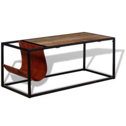 Berkfield Home Soft Coffee Table with Genuine Leather Magazine Holder 110x50x45 cm - Size: 110 x 50 x 45 cm