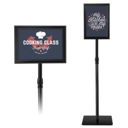 Costway A4 Sign Stand Adjustable Aluminum Poster Holder Floor Standing Snap Frame in Black - thumbnail 1