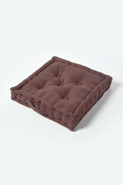 Homescapes Plain Cotton Floor Cushion in Chocolate - Size: 40 cm x 40 cm - image 1