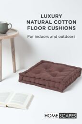 Homescapes Plain Cotton Floor Cushion in Chocolate - Size: 40 cm x 40 cm - thumbnail 2