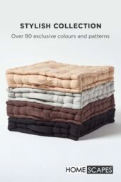 Homescapes Plain Cotton Floor Cushion in Chocolate - Size: 40 cm x 40 cm - thumbnail 6