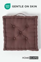 Homescapes Plain Cotton Floor Cushion in Chocolate - Size: 40 cm x 40 cm - thumbnail 3