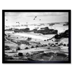 "Artery8 WWII War US Landing Ships Omaha Beach D-day 1944 Framed Wall Art Print in Grey - Size: W12"" x H16""" - thumbnail 1