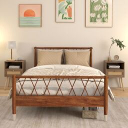 Costway 2 Pcs Rattan Nightstand Set Boho End Table Compact Bedside Table in Natural - thumbnail 3