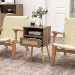 Costway 2 Pcs Rattan Nightstand Set Boho End Table Compact Bedside Table in Natural - thumbnail 2