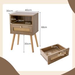 Costway 2 Pcs Rattan Nightstand Set Boho End Table Compact Bedside Table in Natural - thumbnail 5
