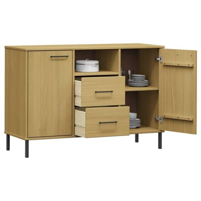 Berkfield Home Sideboard with Metal Legs Brown 113x40x77 cm Solid Wood OSLO in Light Brown - Size: 113 x 40 x 77 cm - image 1