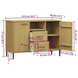 Berkfield Home Sideboard with Metal Legs Brown 113x40x77 cm Solid Wood OSLO in Light Brown - Size: 113 x 40 x 77 cm - thumbnail 8