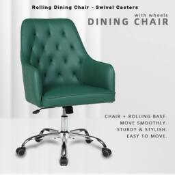FURNITURE ONE Swivel Desk Chair, Adjustable Heigh PVC Leather Office Chair in Green - Size: 1 Seater - thumbnail 2